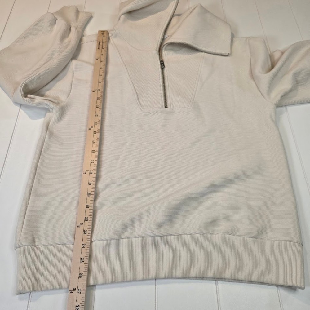 Athleta Women's M Ottoman Rib 1/4 Zip Pullover Sweatshirt Cream 769545 - Picture 9 of 9